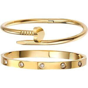 Minimalist Stackable Gold Bangle Bracelet Set for Stylish Women - Gift Ready